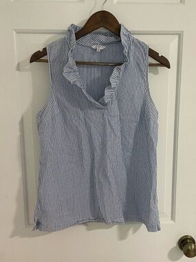 Crown and Ivy Seersucker Ruffle Collar Blouse